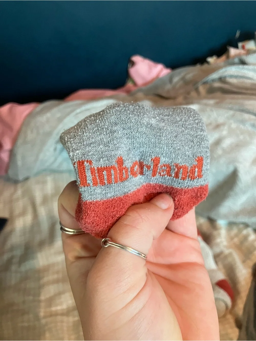 Timberland Men's Crew Socks in Beige, Gray & Red Accents